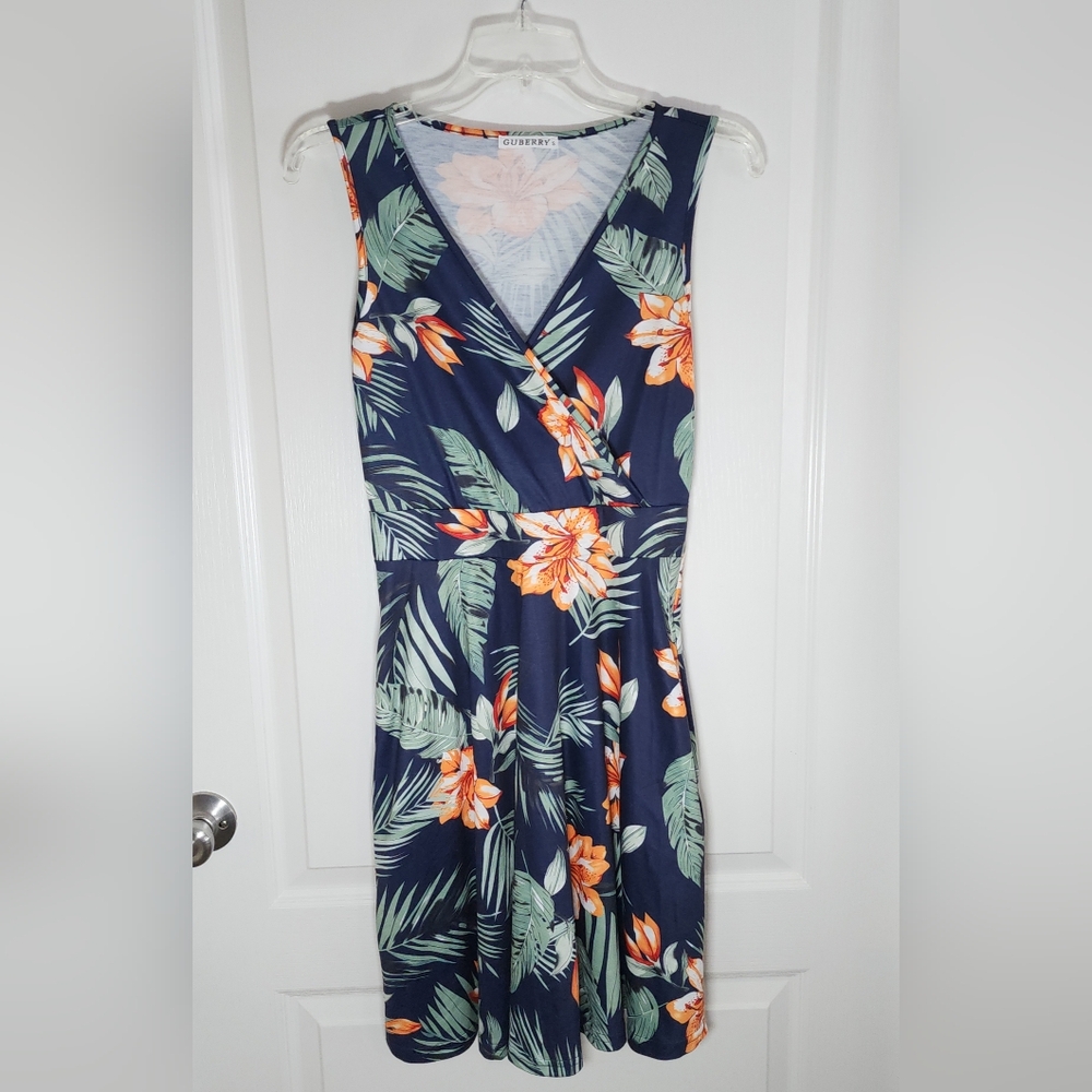 Womens Guberry Floral Hawaiian Dress size Small Blue Multi Color